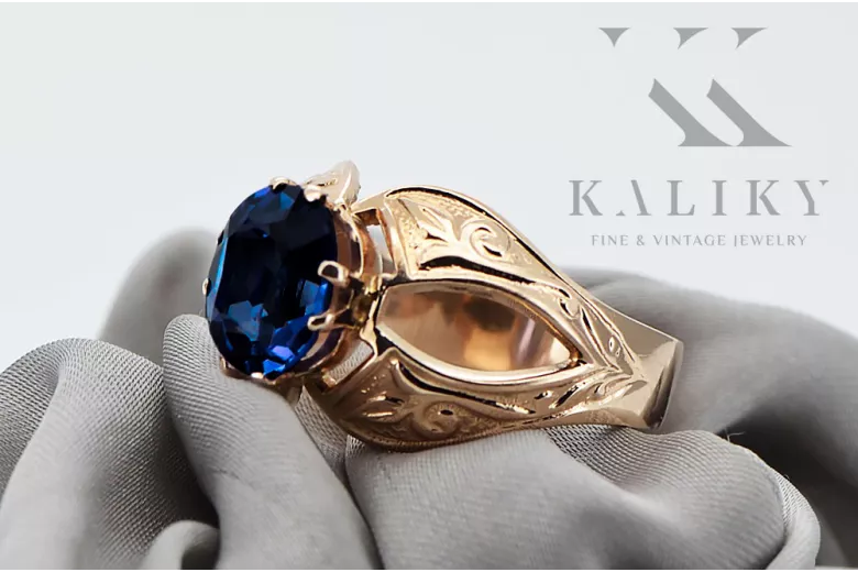 Originální vinobraní produkt 14k s růžovým zlatem safírský kroužek vinobraní Vrc135r stylu